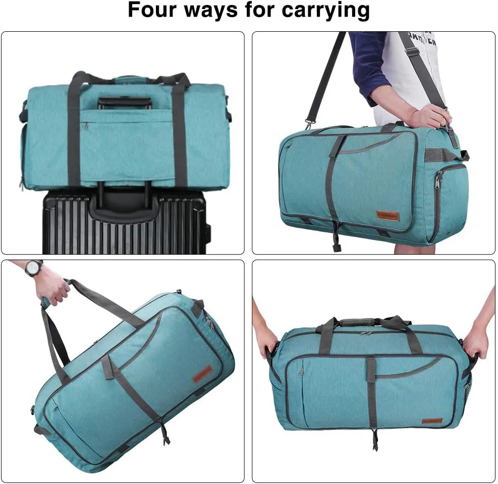 Canway 85L Travel Duffel Bag, Foldable Weekender Bag with Shoes Compartment for Men Women Water-proof & Tear Resistant (Mint Green, 85L)