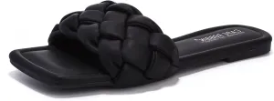 Cape Robbin Women's Square-Toe Braided Sandals - Flat Woven Slip-On Mules (Vagabond)