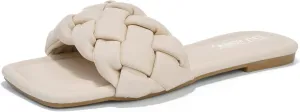 Cape Robbin Women's Square-Toe Braided Sandals - Flat Woven Slip-On Mules (Vagabond)
