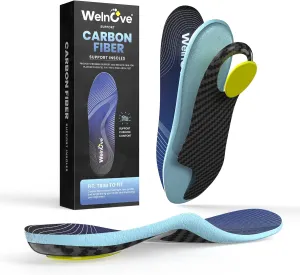 Carbon Fiber High Arch Support Insoles - Welnove Heavy Duty Support Inserts for Plantar Fasciitis, Flat Feet, High Arche, Morton's Neuroma & Ball-of-Foot Pain,Anti-Fatigue,Women's 11-12 Men's 9-9.5