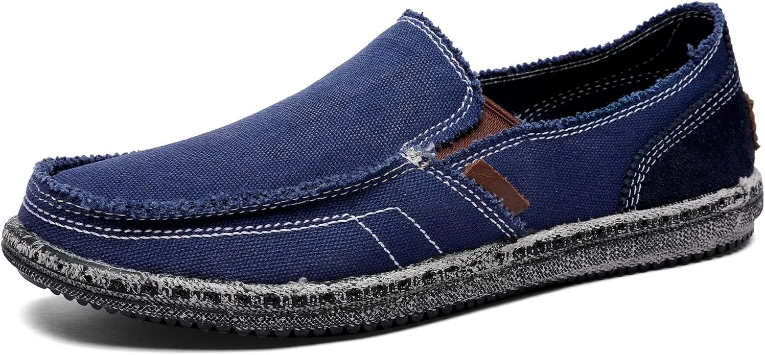 CASMAG Men's Casual Cloth Shoes Canvas Slip on Loafers Leisure Vintage Flat Boat Shoes