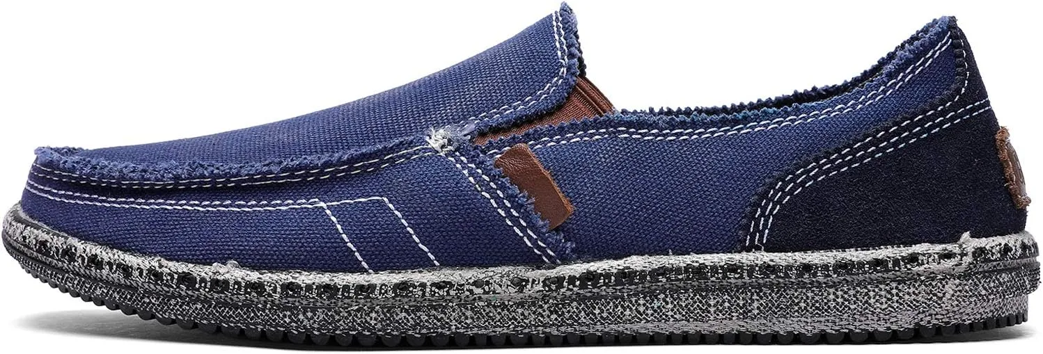 CASMAG Men's Casual Cloth Shoes Canvas Slip on Loafers Leisure Vintage Flat Boat Shoes