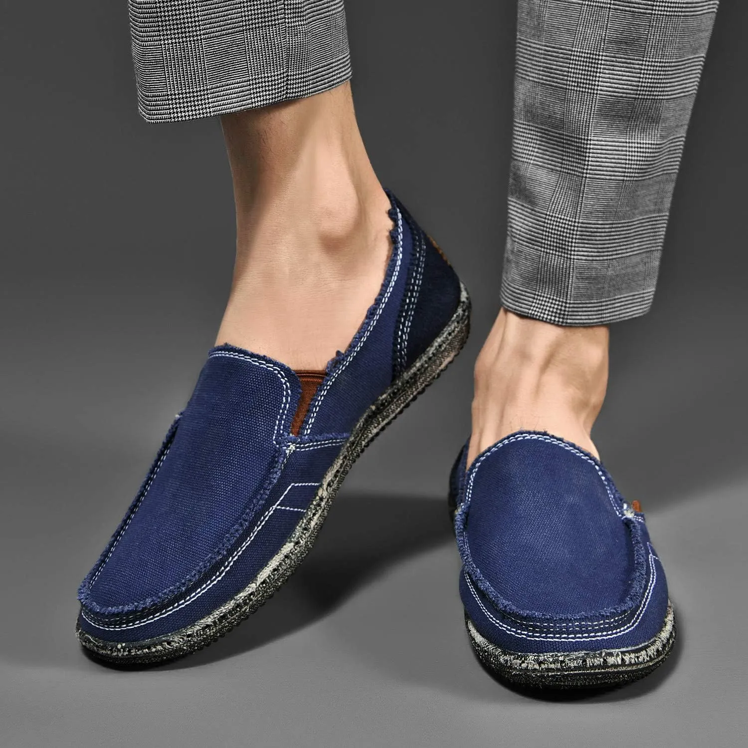 CASMAG Men's Casual Cloth Shoes Canvas Slip on Loafers Leisure Vintage Flat Boat Shoes