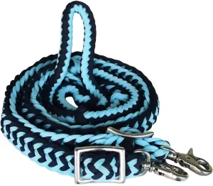 CHALLENGER Horse Western Nylon Braided Knotted Roping Barrel Reins Light Blue Black 60718