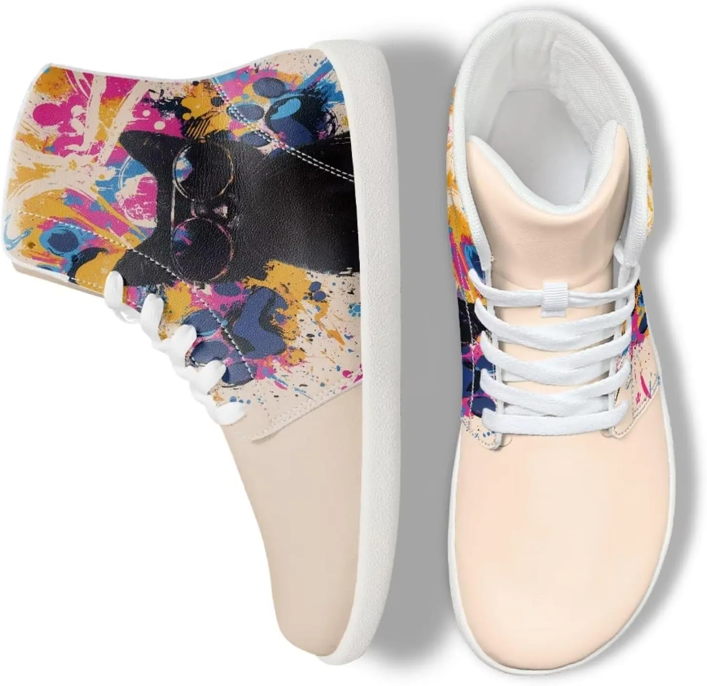 chaqlin High Top Sneaker Laces White for Women Men Fitness Ankle Support Shoes Ankle Boots Walking Tennis Platform Leather Sneaker