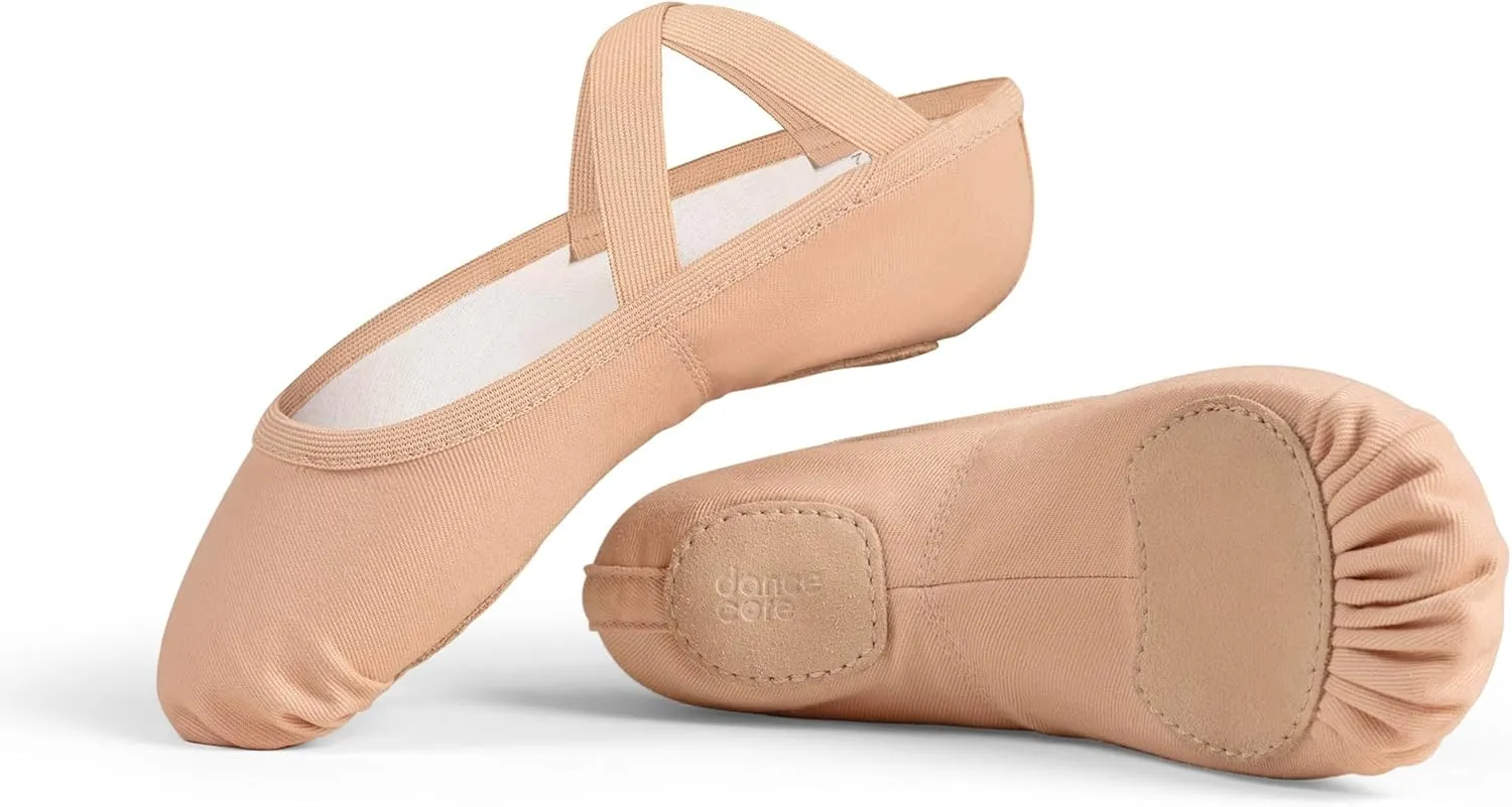 Children's Slip-On Canvas Ballet Dance Shoe with Split Leather Sole for Stability