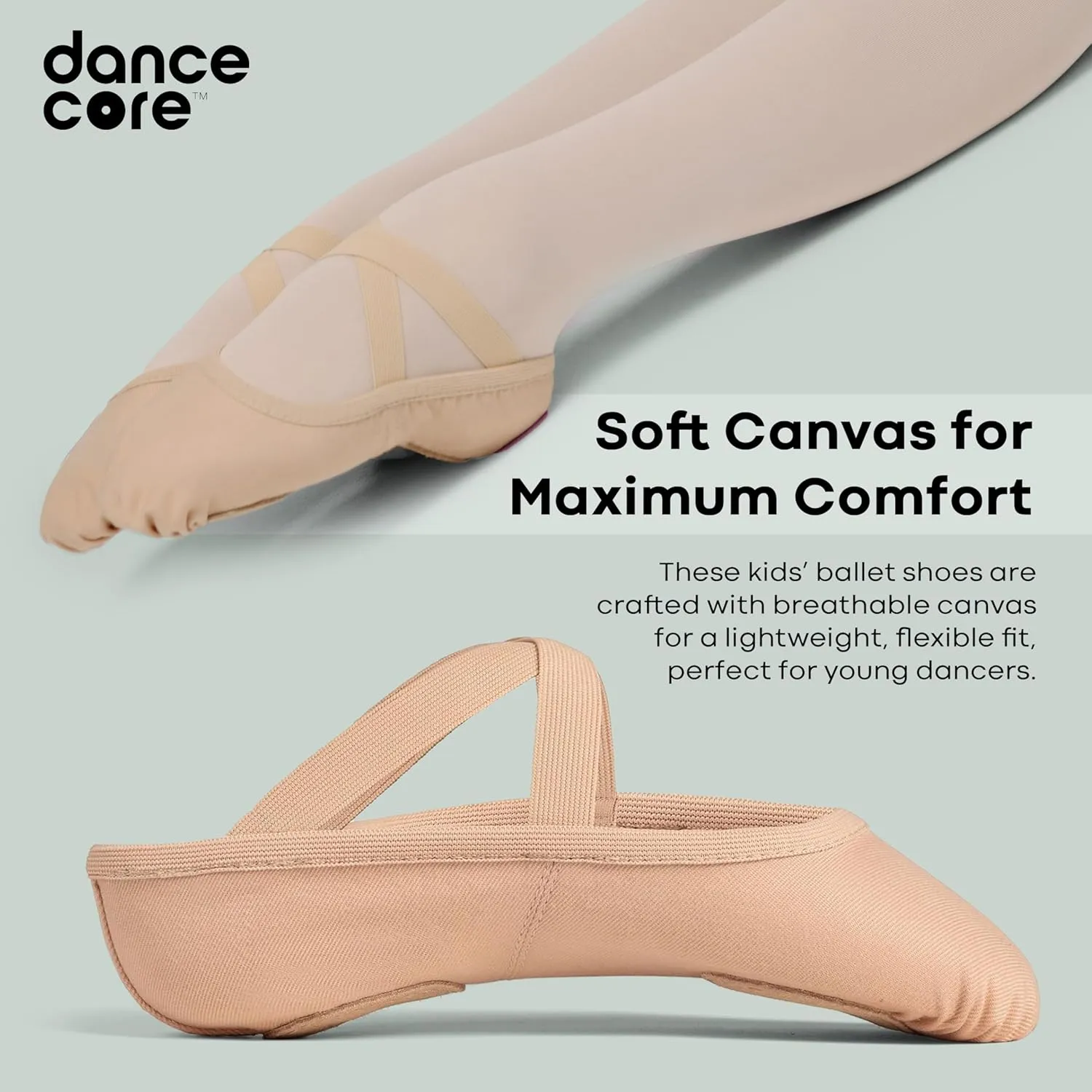Children's Slip-On Canvas Ballet Dance Shoe with Split Leather Sole for Stability