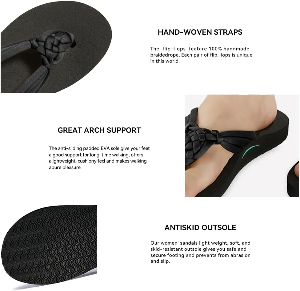 chitobae Flip Flops for Women, Flat Sandals Hand-Braided Slippers with Arch Support for Summer Beach ¡­
