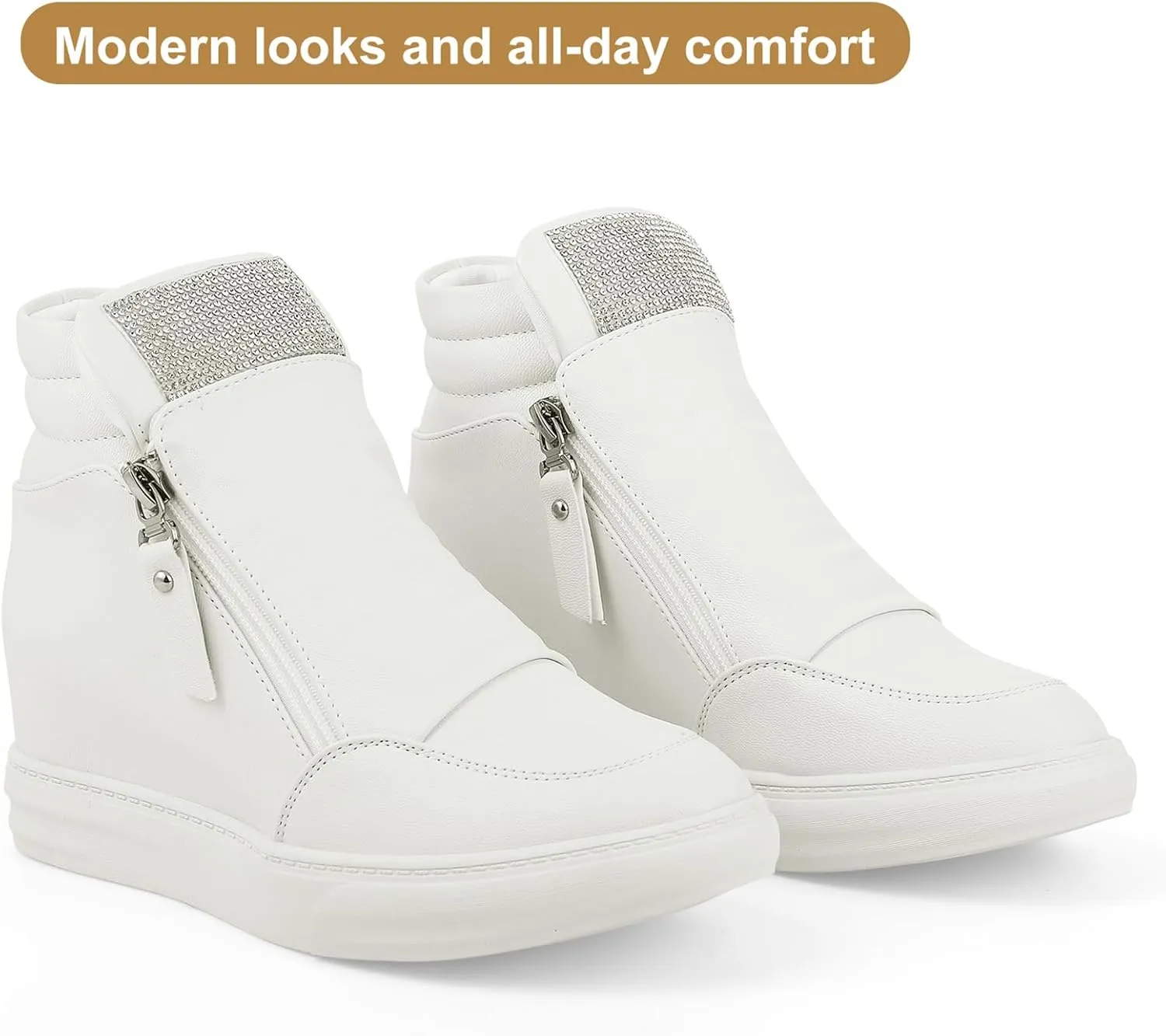 Ckrola Womens Fashion Platform Shoes Hidden Wedge Heel High Top Sneakers for Women Platform Boots Working Shoes Women