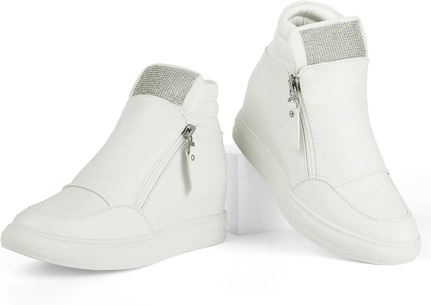 Ckrola Womens Fashion Platform Shoes Hidden Wedge Heel High Top Sneakers for Women Platform Boots Working Shoes Women