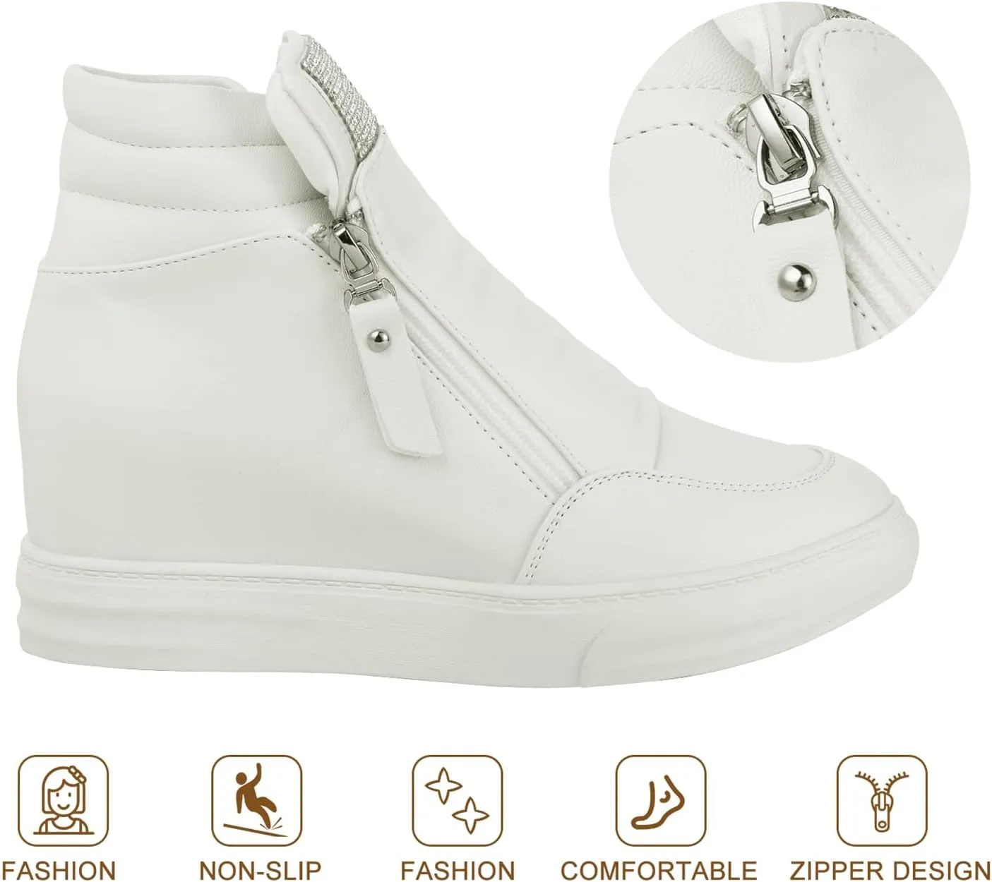 Ckrola Womens Fashion Platform Shoes Hidden Wedge Heel High Top Sneakers for Women Platform Boots Working Shoes Women