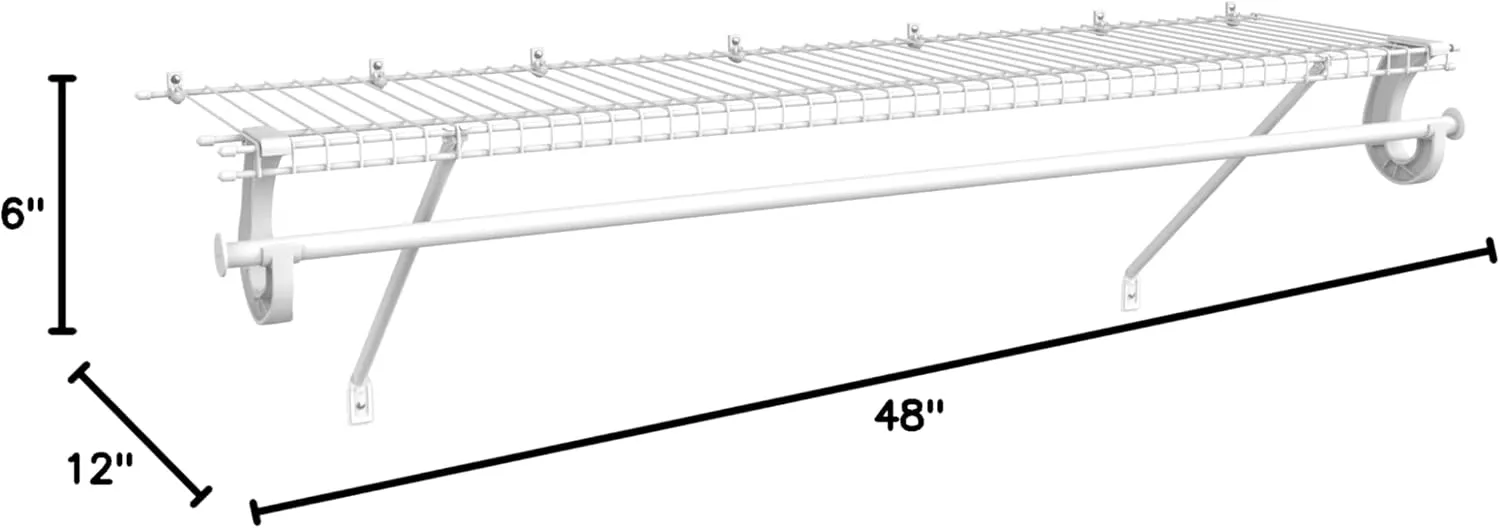 ClosetMaid 5631 SuperSlide Ventilated Shelf Kit with Closet Rod, 4-Foot x 12-Inch, White