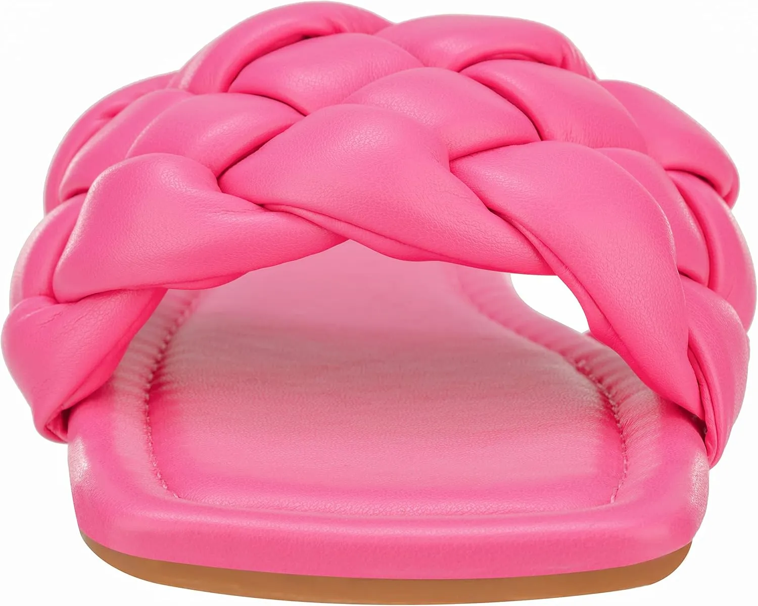 CLOVERLAY Yara Women's Square Open Toe Slides Braided Woven Single Band Slip on Flat Sandals