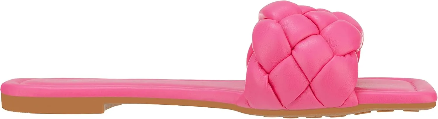 CLOVERLAY Yara Women's Square Open Toe Slides Braided Woven Single Band Slip on Flat Sandals