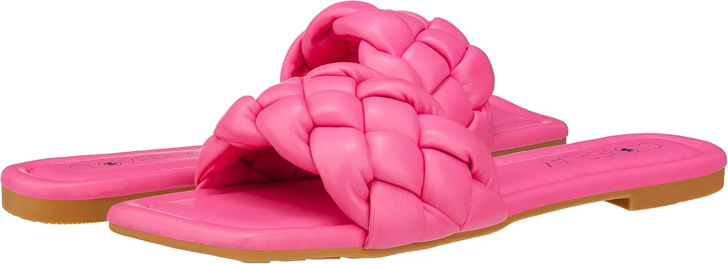 CLOVERLAY Yara Women's Square Open Toe Slides Braided Woven Single Band Slip on Flat Sandals