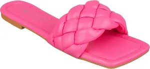 CLOVERLAY Yara Women's Square Open Toe Slides Braided Woven Single Band Slip on Flat Sandals