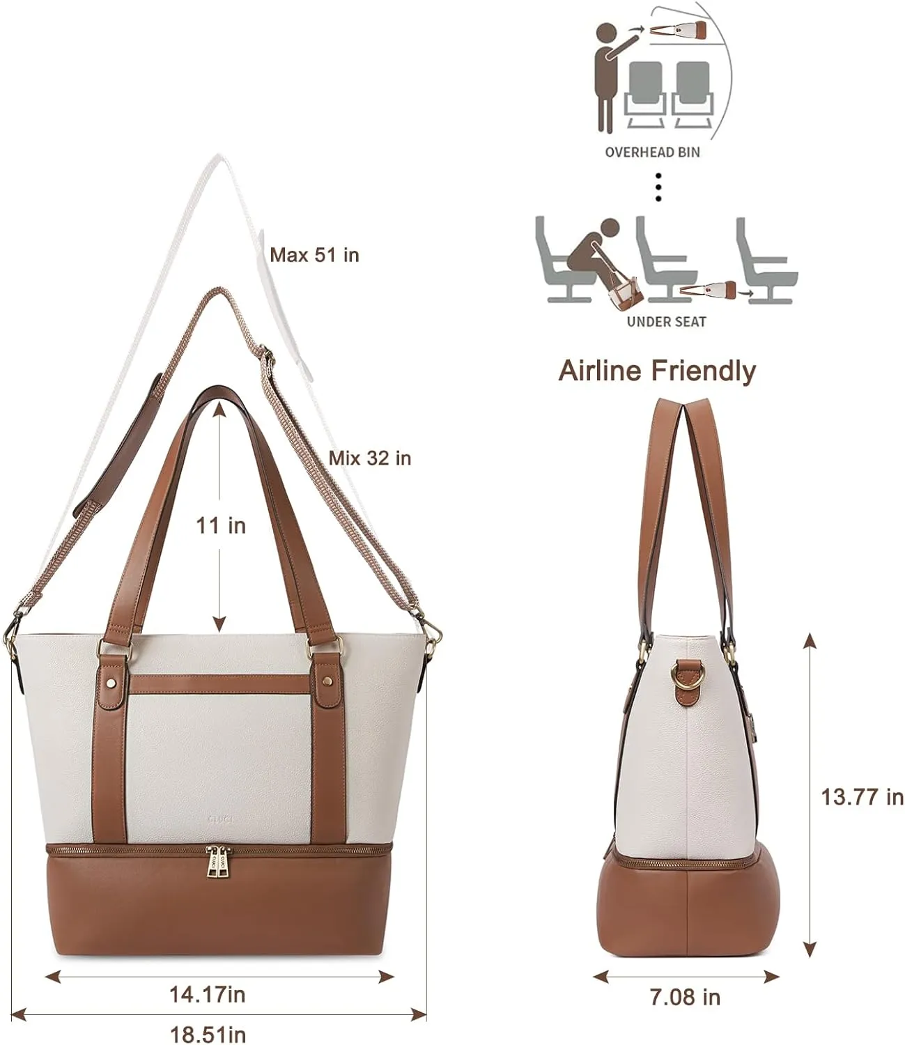 CLUCI Weekender Bag for Women Travel Leather Duffel Bag Carry on Overnight Bag