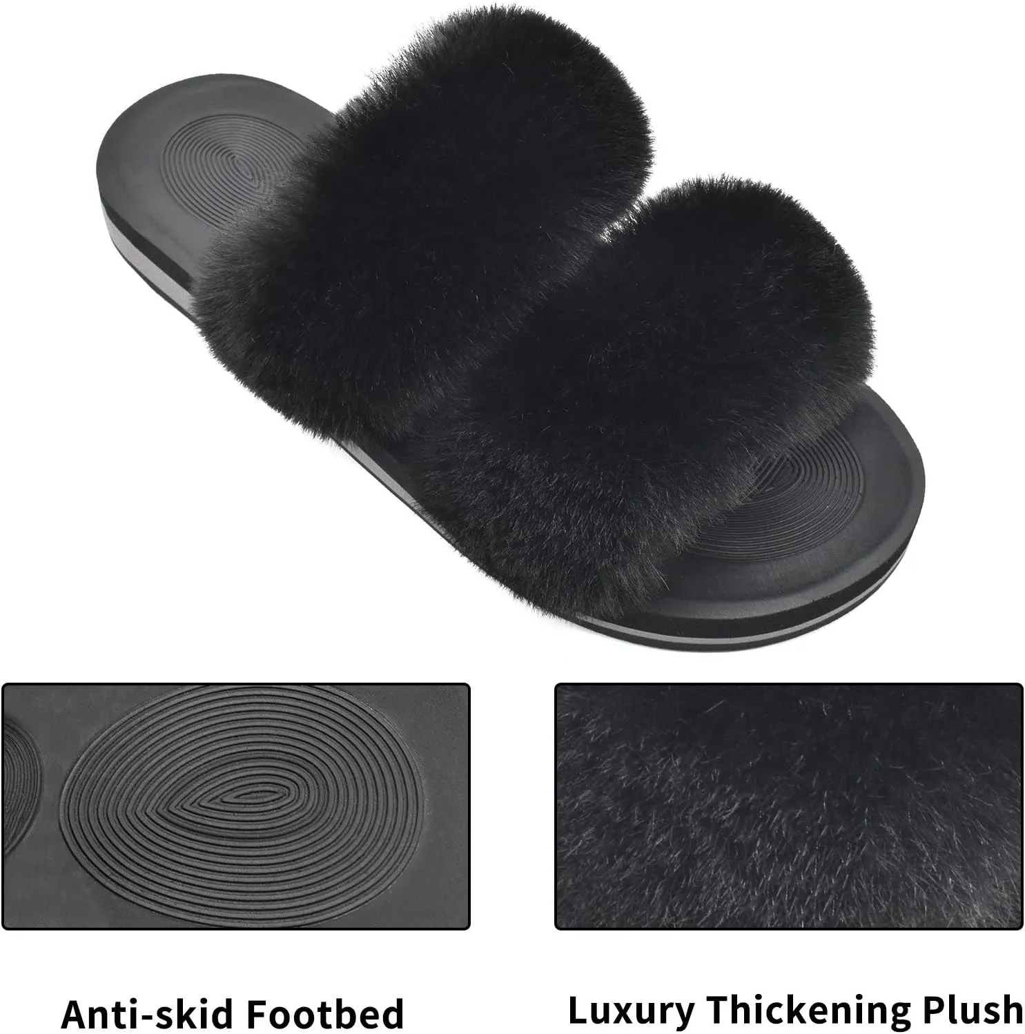 COFACE Fluff Womens Slippers Faux Fur Slip On Orthotic Slippers with Arch Support for Plantar Fasciitis Relief