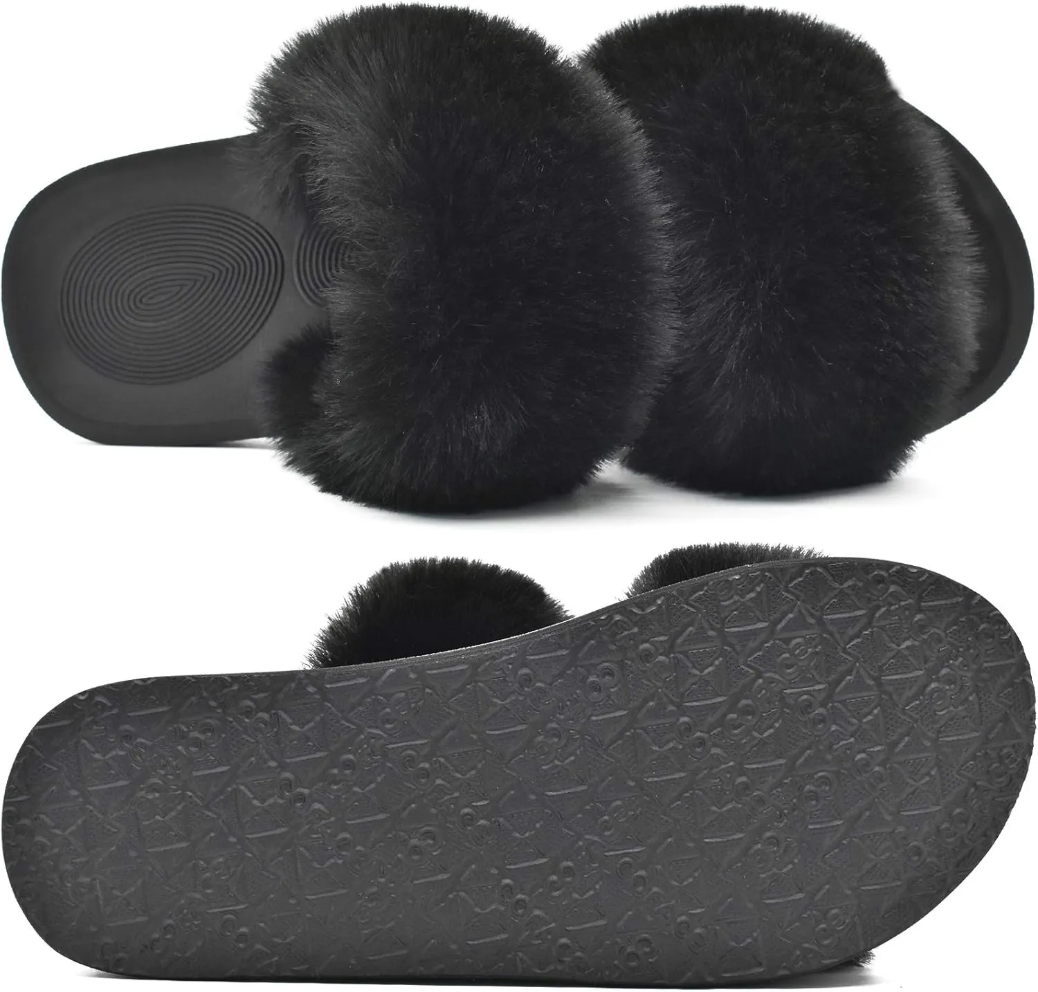 COFACE Fluff Womens Slippers Faux Fur Slip On Orthotic Slippers with Arch Support for Plantar Fasciitis Relief