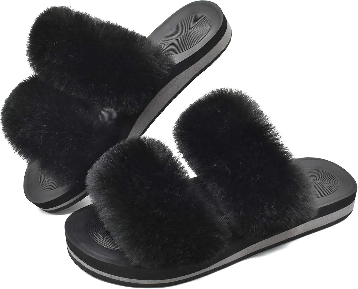 COFACE Fluff Womens Slippers Faux Fur Slip On Orthotic Slippers with Arch Support for Plantar Fasciitis Relief