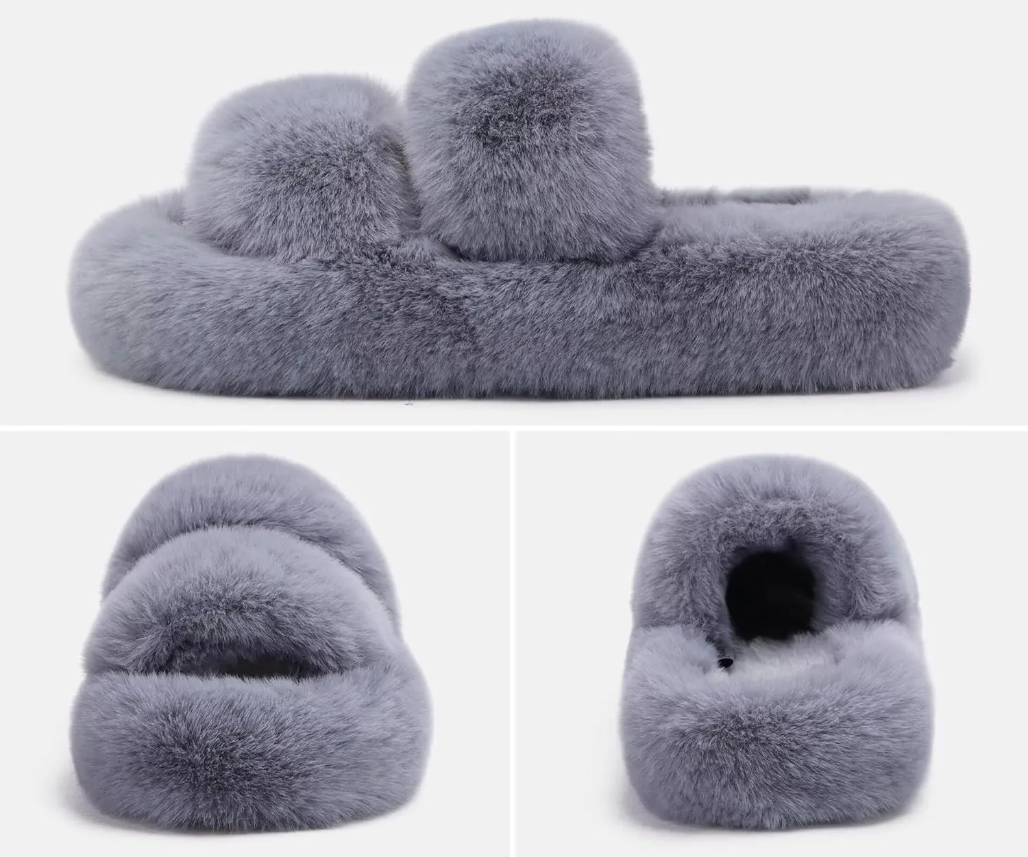 COFACE Womens House Slippers Woman Fuzzy Fluff Indoor Slipper Ladies Furry Fur Bedroom Slip On Slipers Women’s Home Winter Open Toe Plush Shearling Slide Size 5-11