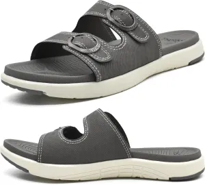 COFACE Womens Orthotic Slides Comfort Plantar Fasciitis Arch Support Slip on Flat Sandals Ladies Soft Cushion Fashion Yoga Mat Slippers With Adjustable Straps