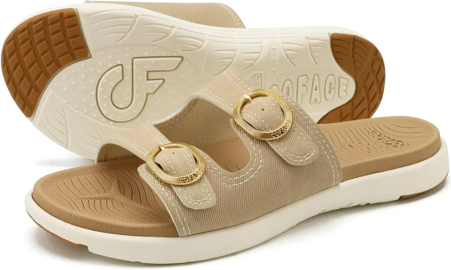 COFACE Womens Orthotic Slides Comfort Plantar Fasciitis Arch Support Slip on Flat Sandals Ladies Soft Cushion Fashion Yoga Mat Slippers With Adjustable Straps