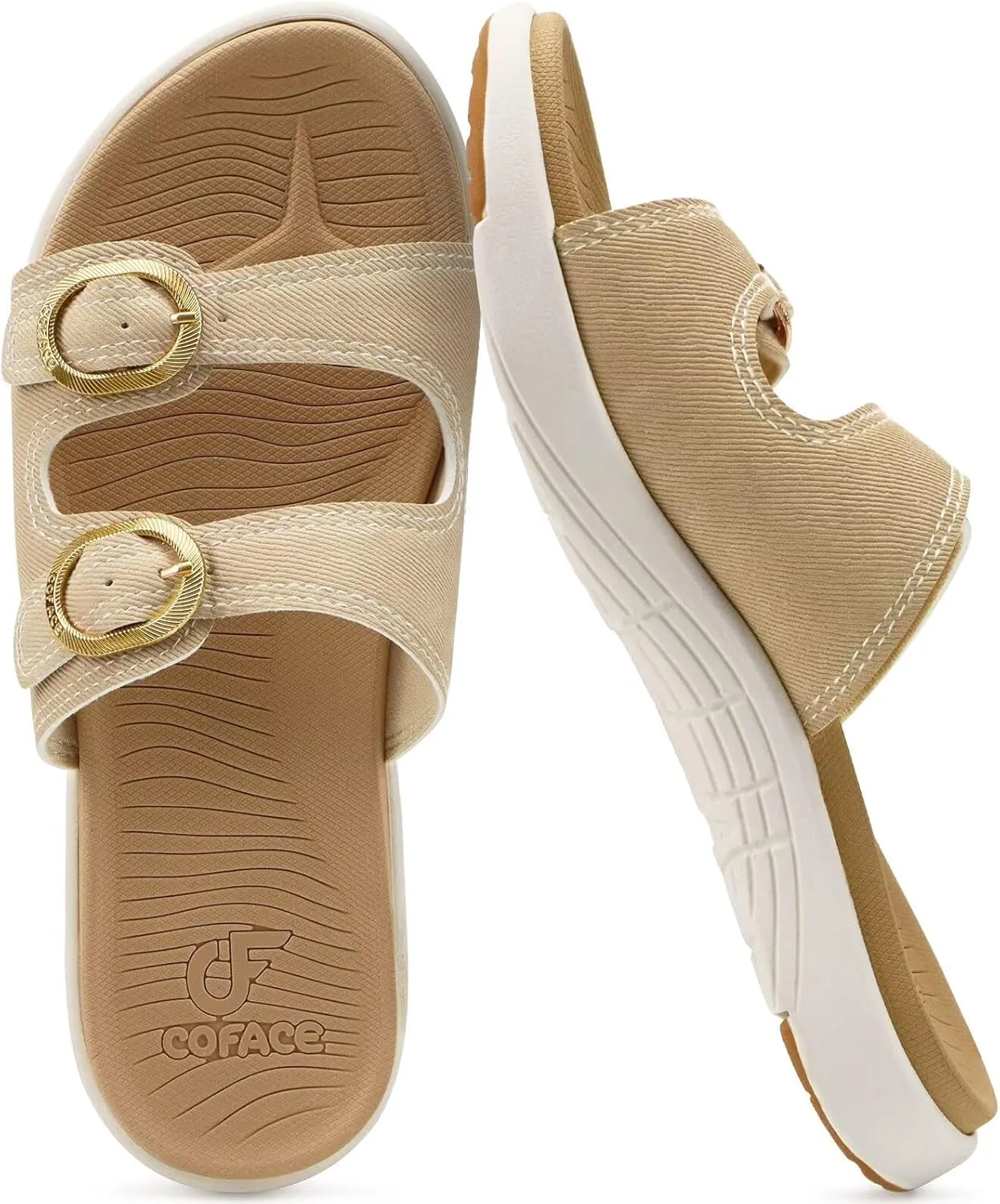 COFACE Womens Orthotic Slides Comfort Plantar Fasciitis Arch Support Slip on Flat Sandals Ladies Soft Cushion Fashion Yoga Mat Slippers With Adjustable Straps