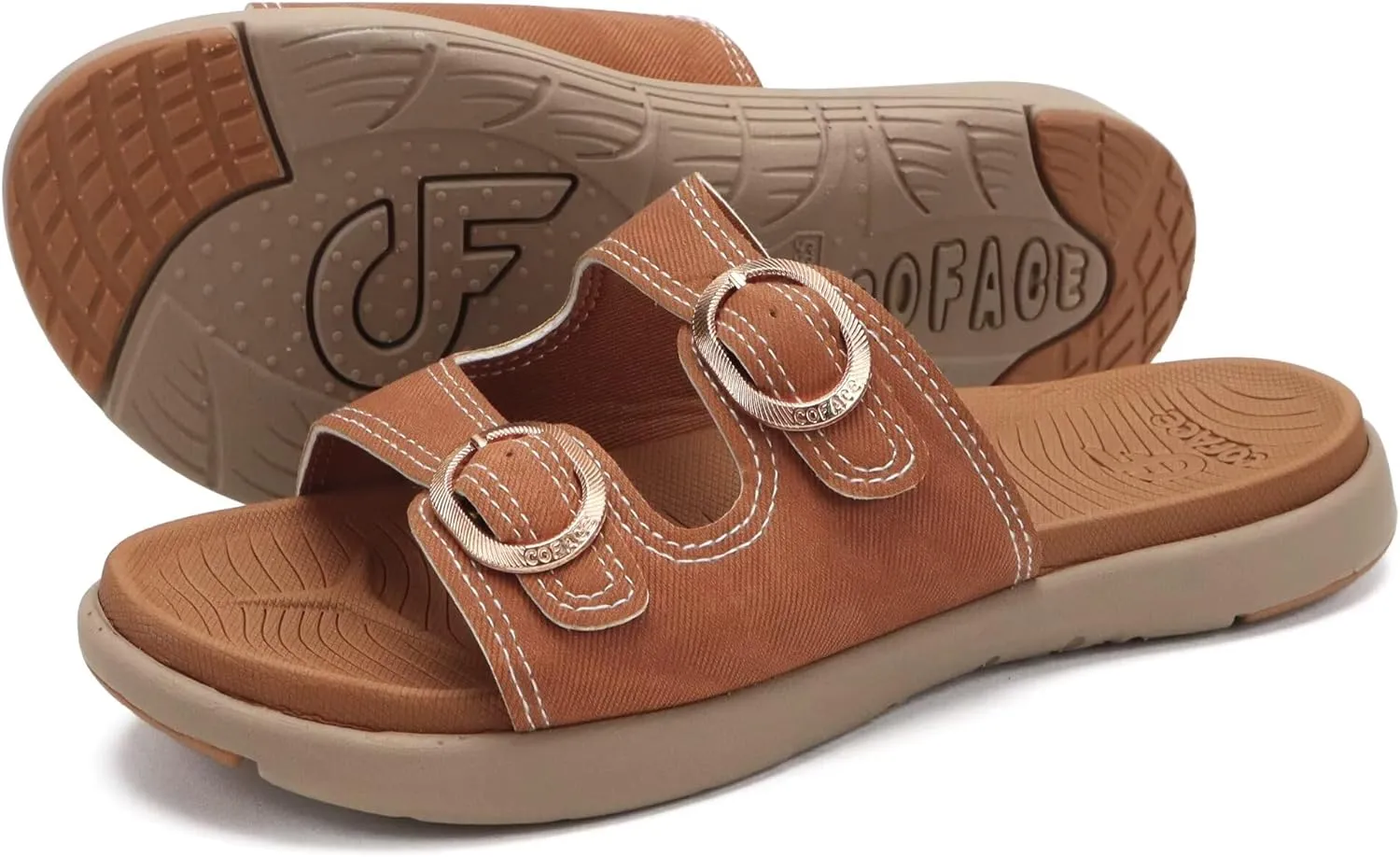 COFACE Womens Orthotic Slides Comfort Plantar Fasciitis Arch Support Slip on Flat Sandals Ladies Soft Cushion Fashion Yoga Mat Slippers With Adjustable Straps