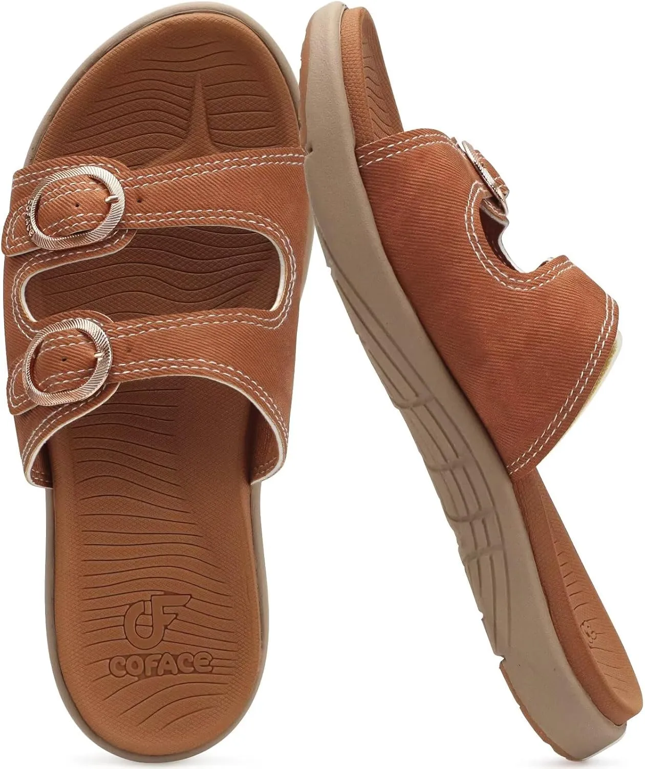 COFACE Womens Orthotic Slides Comfort Plantar Fasciitis Arch Support Slip on Flat Sandals Ladies Soft Cushion Fashion Yoga Mat Slippers With Adjustable Straps