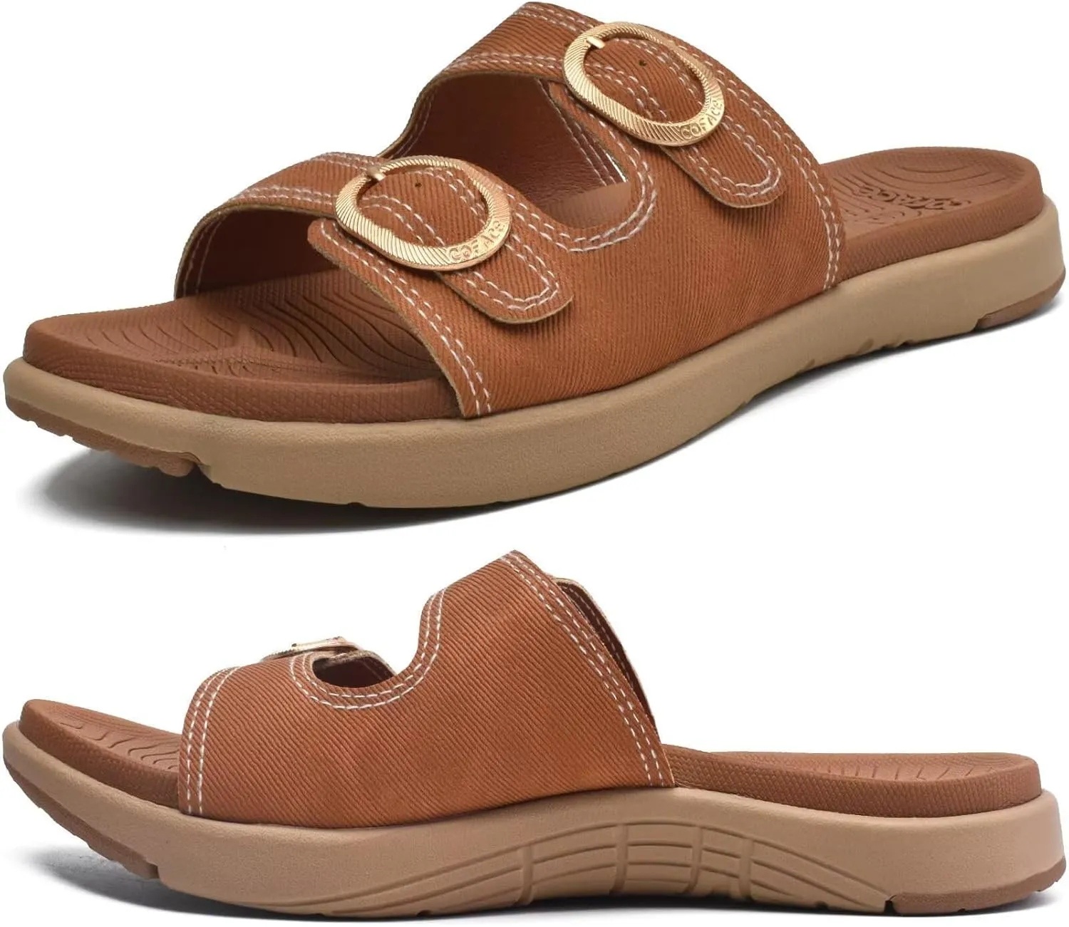 COFACE Womens Orthotic Slides Comfort Plantar Fasciitis Arch Support Slip on Flat Sandals Ladies Soft Cushion Fashion Yoga Mat Slippers With Adjustable Straps