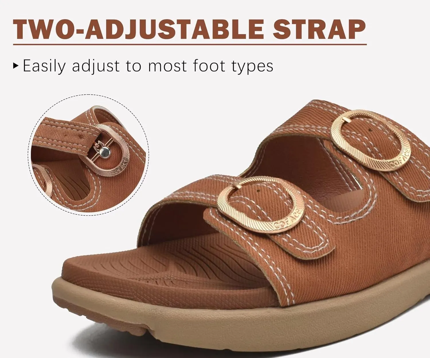 COFACE Womens Orthotic Slides Comfort Plantar Fasciitis Arch Support Slip on Flat Sandals Ladies Soft Cushion Fashion Yoga Mat Slippers With Adjustable Straps