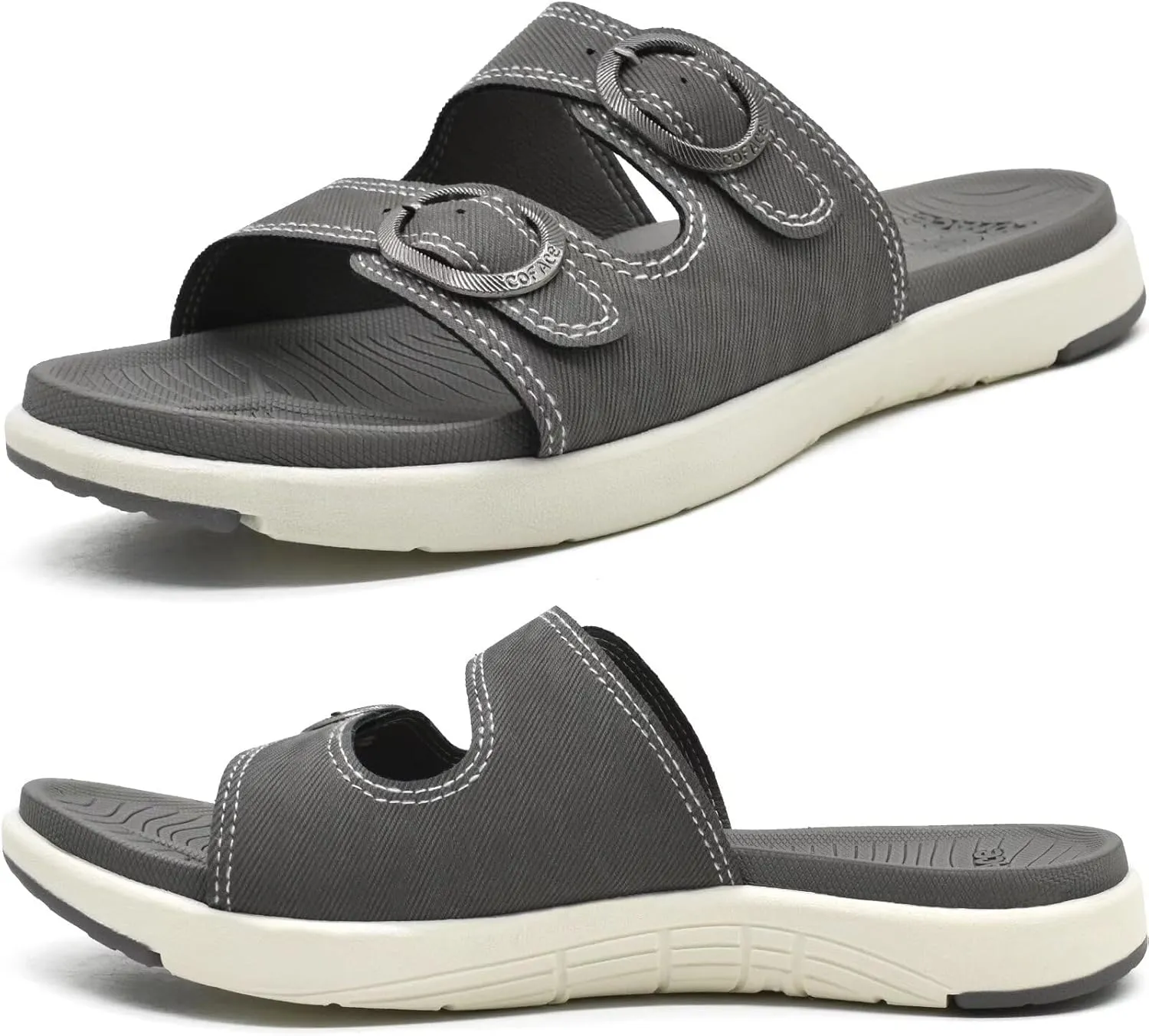 COFACE Womens Orthotic Slides Comfort Plantar Fasciitis Arch Support Slip on Flat Sandals Ladies Soft Cushion Fashion Yoga Mat Slippers With Adjustable Straps