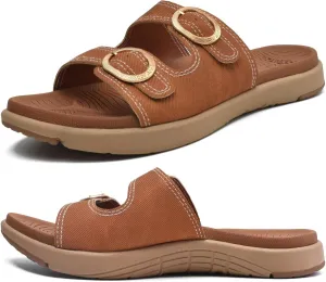 COFACE Womens Orthotic Slides Comfort Plantar Fasciitis Arch Support Slip on Flat Sandals Ladies Soft Cushion Fashion Yoga Mat Slippers With Adjustable Straps