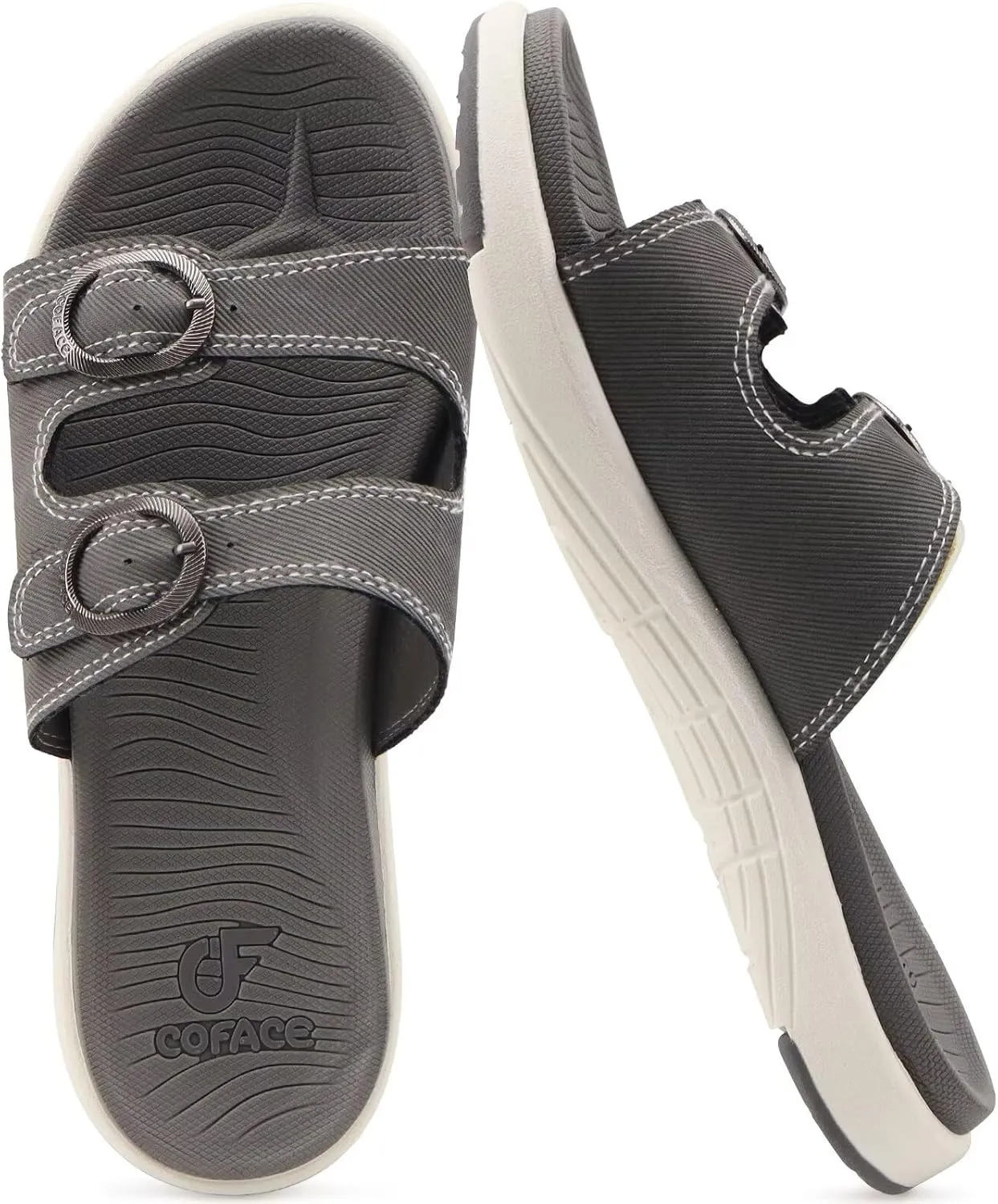COFACE Womens Orthotic Slides Comfort Plantar Fasciitis Arch Support Slip on Flat Sandals Ladies Soft Cushion Fashion Yoga Mat Slippers With Adjustable Straps