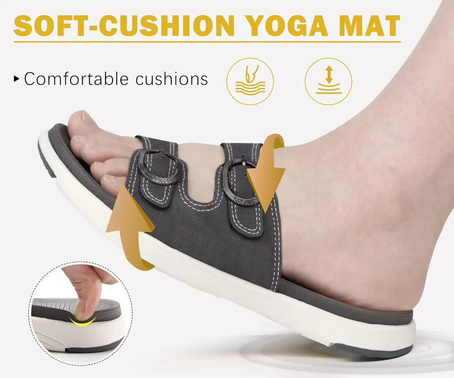 COFACE Womens Orthotic Slides Comfort Plantar Fasciitis Arch Support Slip on Flat Sandals Ladies Soft Cushion Fashion Yoga Mat Slippers With Adjustable Straps