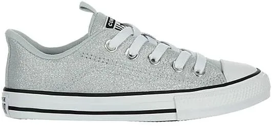 Converse Kids' Girls Chuck Taylor All Star Rave Sneaker, Silver Sparkle, 13 Little Kid