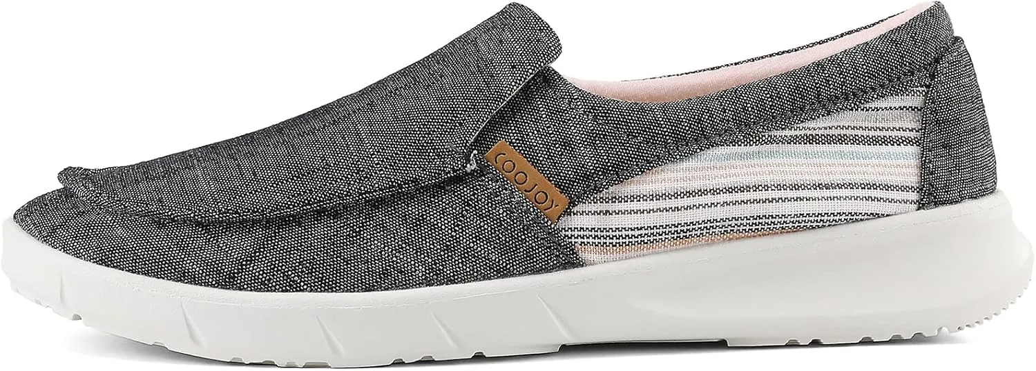COOJOY Women's Casual Lightweight Stretch Boat Canvas Slip on Shoes Breathable