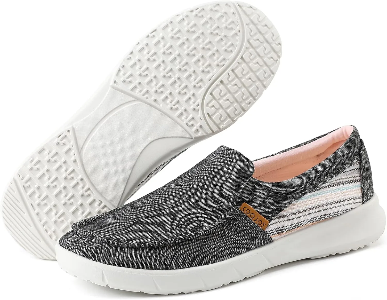 COOJOY Women's Casual Lightweight Stretch Boat Canvas Slip on Shoes Breathable