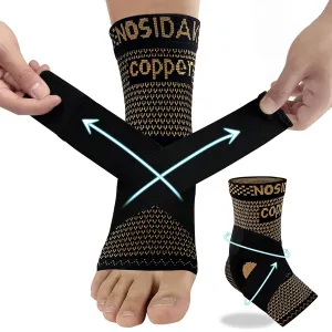 Copper Ankle Brace for Men & Women w/Ankle Wrap, Ankle Support Compression Sleeve w/Arch Support for Plantar Fasciitis Relief, Achilles Tendonitis, Heel Spur, Joint Pain, Swelling, Sprain