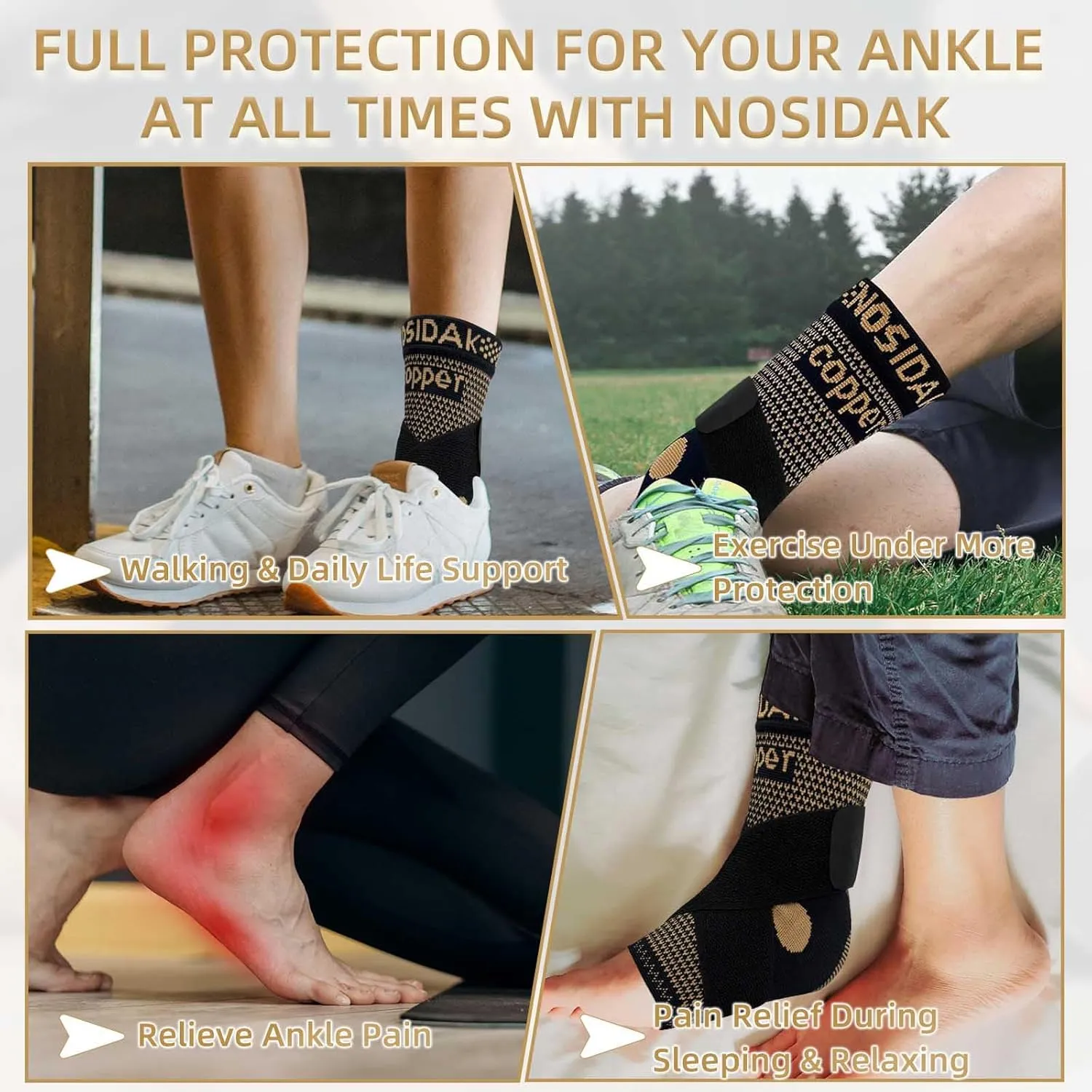 Copper Ankle Brace for Men & Women w/Ankle Wrap, Ankle Support Compression Sleeve w/Arch Support for Plantar Fasciitis Relief, Achilles Tendonitis, Heel Spur, Joint Pain, Swelling, Sprain