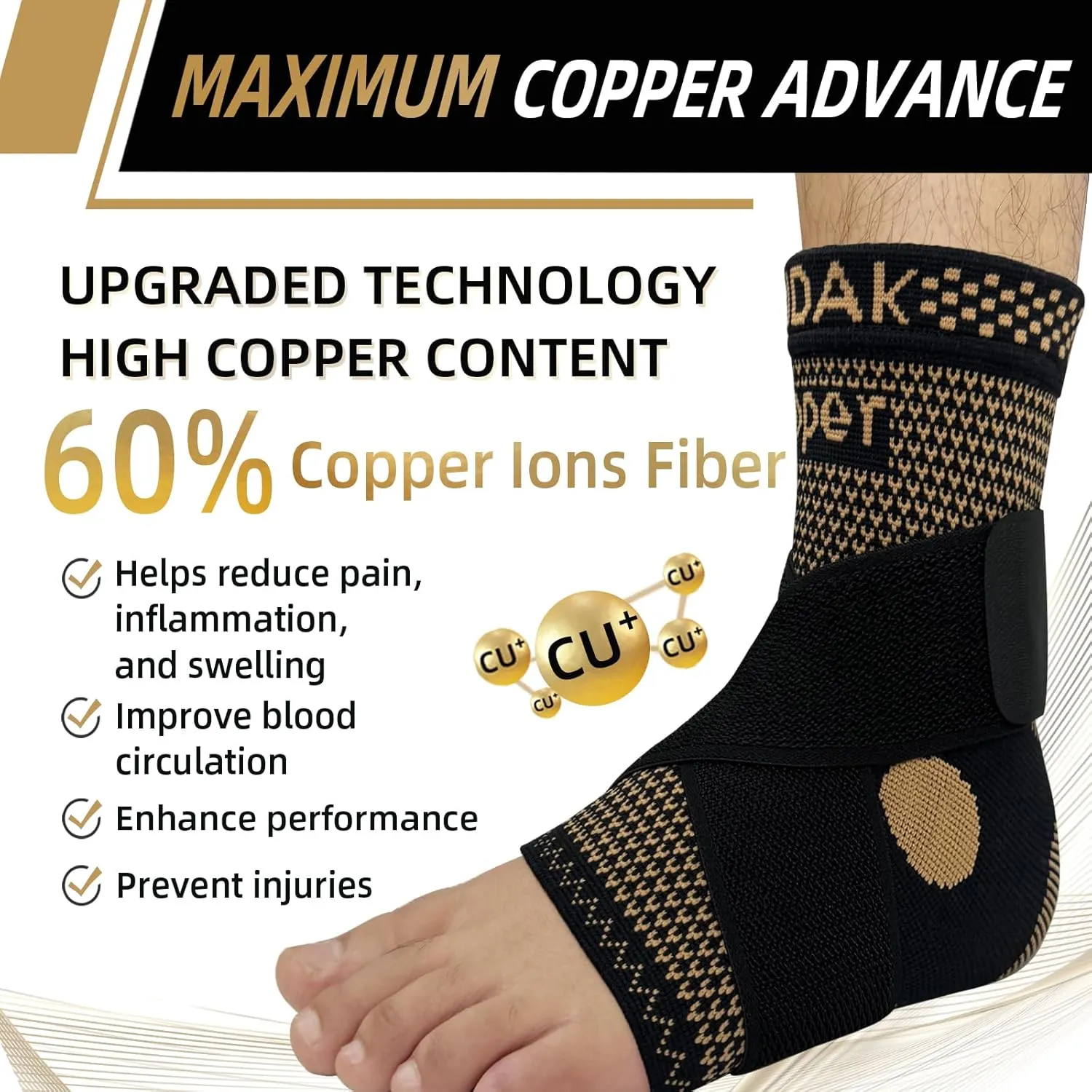 Copper Ankle Brace for Men & Women w/Ankle Wrap, Ankle Support Compression Sleeve w/Arch Support for Plantar Fasciitis Relief, Achilles Tendonitis, Heel Spur, Joint Pain, Swelling, Sprain