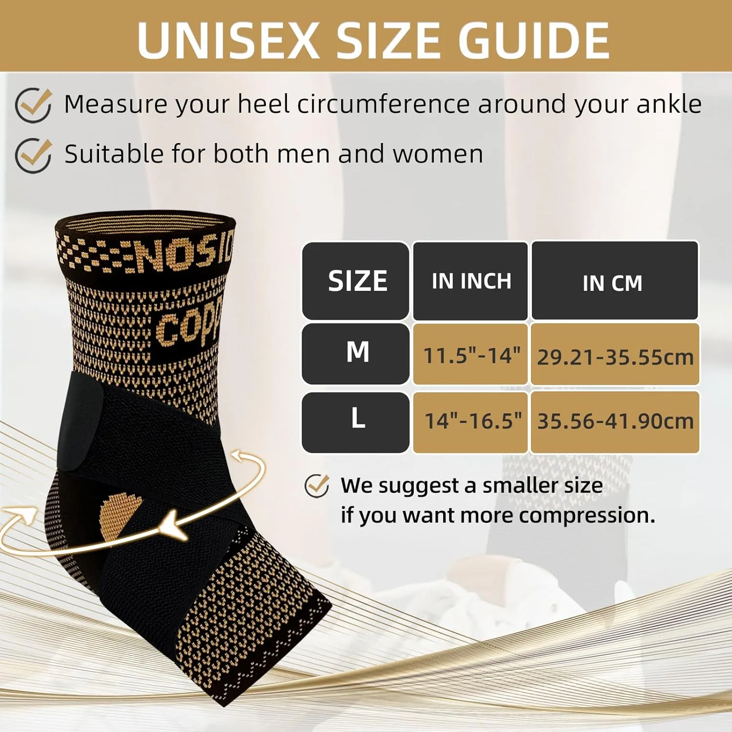 Copper Ankle Brace for Men & Women w/Ankle Wrap, Ankle Support Compression Sleeve w/Arch Support for Plantar Fasciitis Relief, Achilles Tendonitis, Heel Spur, Joint Pain, Swelling, Sprain