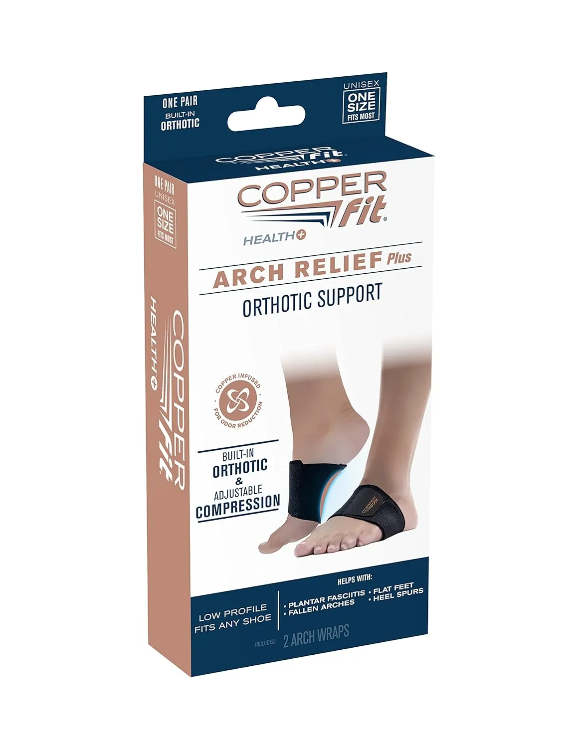 Copper Fit CFACBP Health Unisex Arch Relief Plus with Built-In Orthotic Support, Black