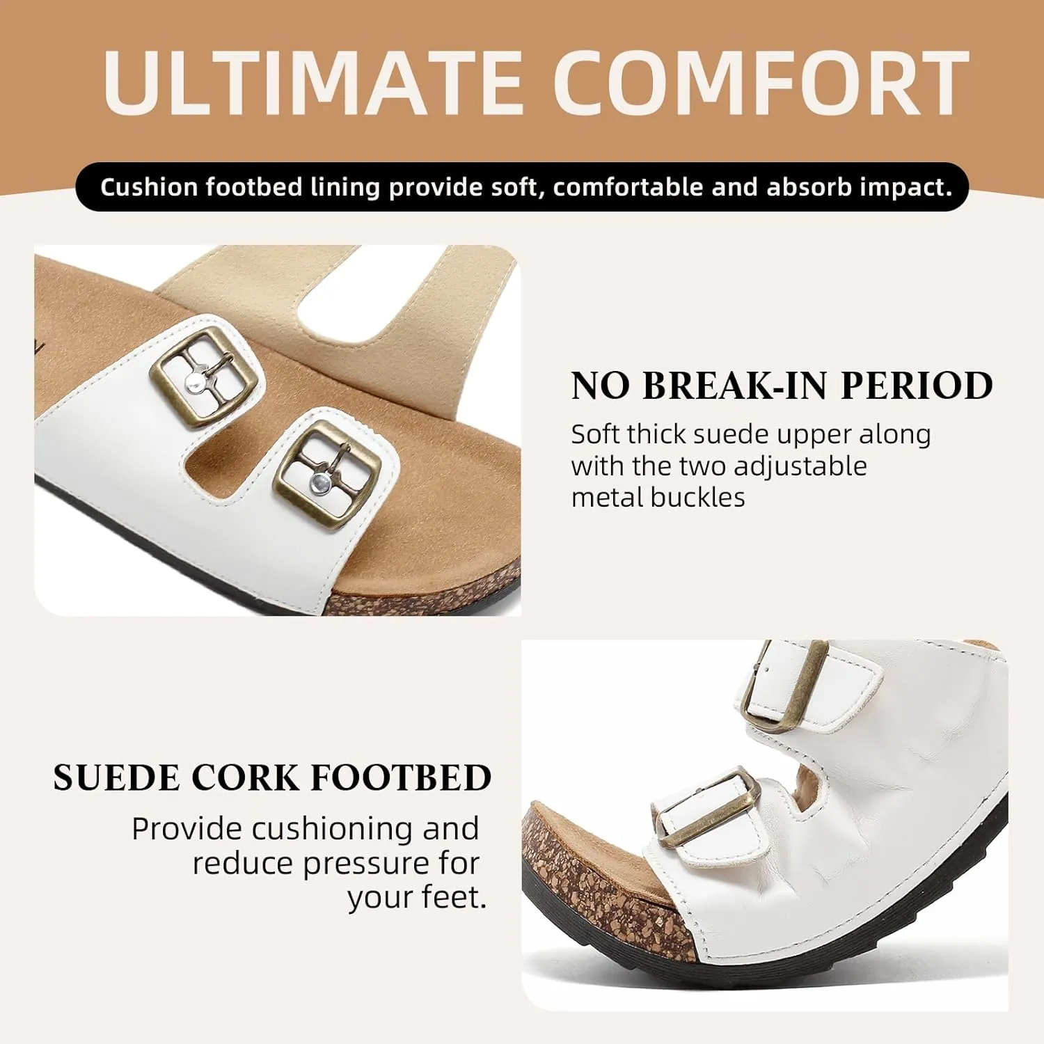 Cork Footbed Sandals Women Men, Arch Support Summer Beach Slide Slip On Slippers with Adjustable Buckle Outdoor Indoor