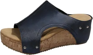 Cork Platform Sandals For Women Open Toe Wide Width Orthopedic Wedge Sandals Leather Slingback Dressy Beach Slippers