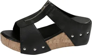 Cork Wedges for Women Front Zipper Orthopedic Sandals with Arch Support Open Toe Slip On Beach Slides Leather Dressy Summer Slipper