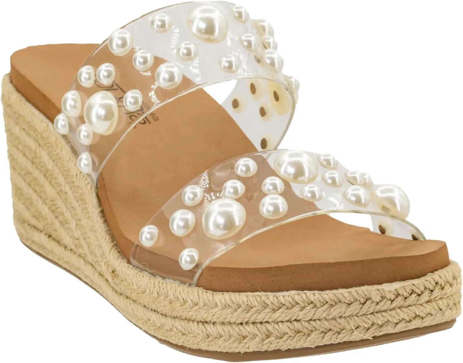 Corkys Footwear Shes Here 2.5-Inch Wedge - Jute Wrapped Outsole, Two Straps Adorned With Pearls, Soft And Cushioned EVA Insoles For All Day Wear, Slip-on