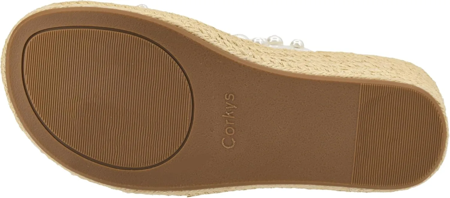 Corkys Footwear Shes Here 2.5-Inch Wedge - Jute Wrapped Outsole, Two Straps Adorned With Pearls, Soft And Cushioned EVA Insoles For All Day Wear, Slip-on