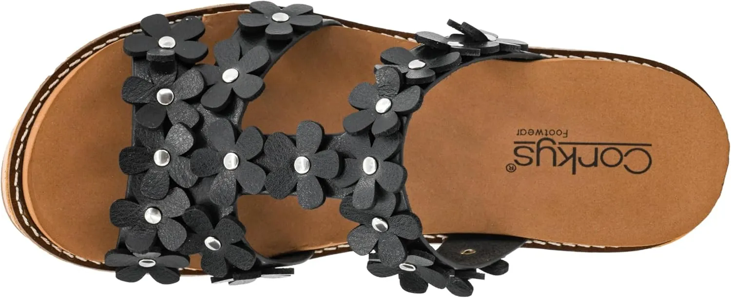 Corkys Footwear Womens Mic Drop Wedge - Featuring A 2.5-inch Heel, A Strappy Upper with 3D Floral Embellishments, and Corkys Signature Soft EVA Insoles
